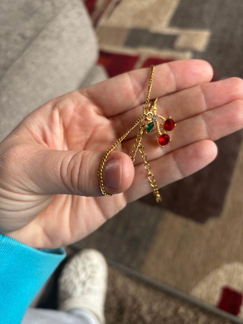 Gold Cherry Pendant bracelet with Red Crystals - Unbranded